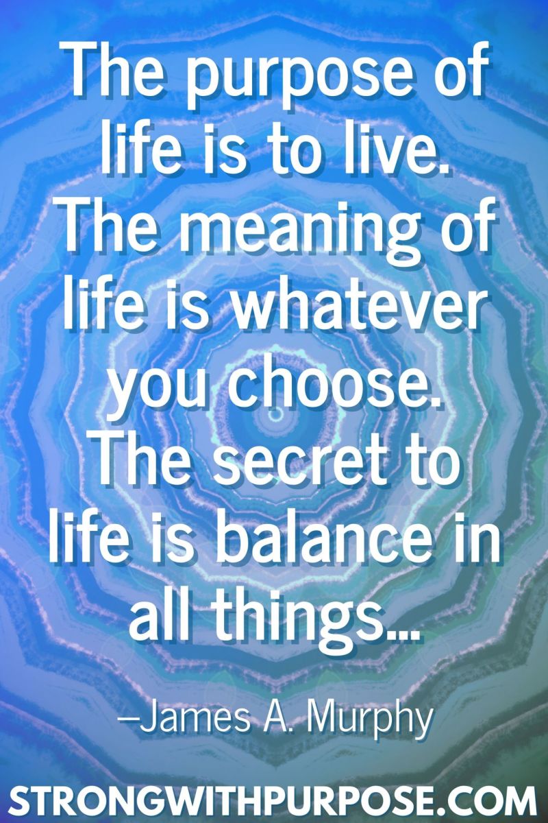 20 Inspiring Balance Quotes - The meaning of life is whatever you choose. The secret to life is balance in all things - Strong with Purpose